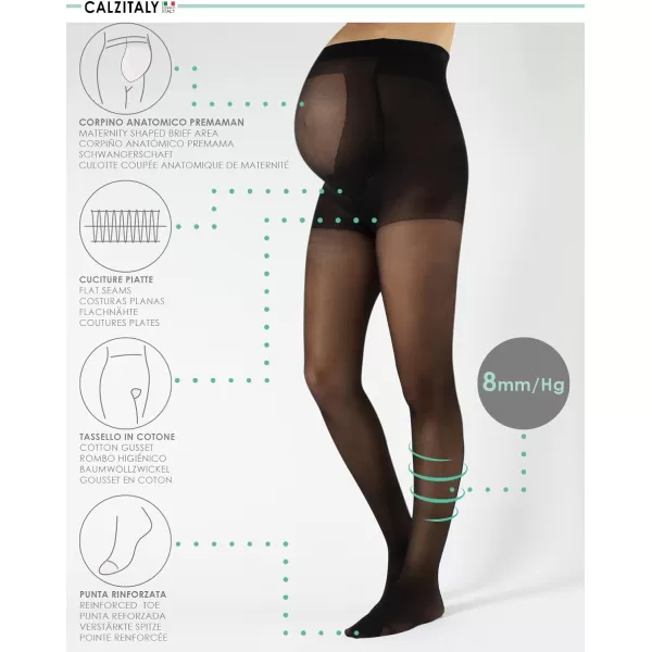 CALZITALY Maternity Pantyhose Stocking with Bellyband Italian Hosiery Pregnancy Tights 20 DenierBlack