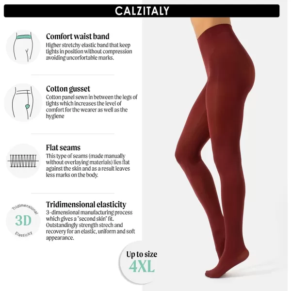 CALZITALY Opaque Colour Tights  Thick Tights  Microfiber 3D Pantyhose  80 DEN  M L XL  Italian Hosiery Garnet Red