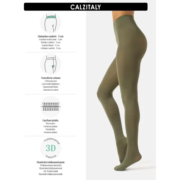 CALZITALY Opaque Colour Tights  Thick Tights  Microfiber 3D Pantyhose  80 DEN  M L XL  Italian Hosiery Olive Green