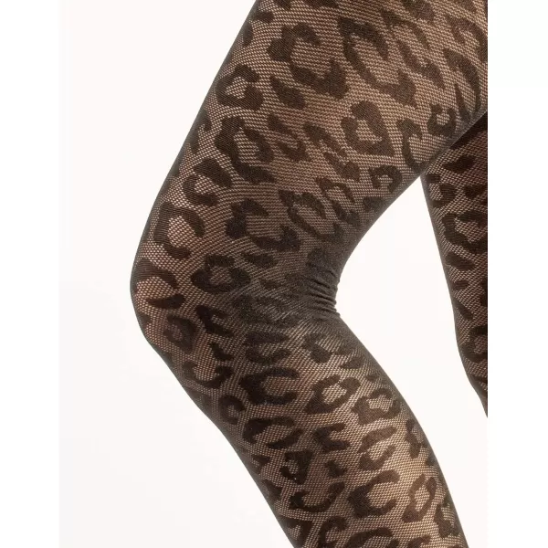 CALZITALY Opaque Tights with Leopard Animal Pattern  Black  SM LXL  50 DEN  Made in ItalyBlack