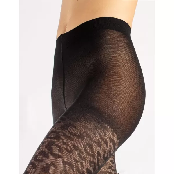 CALZITALY Opaque Tights with Leopard Animal Pattern  Black  SM LXL  50 DEN  Made in ItalyBlack