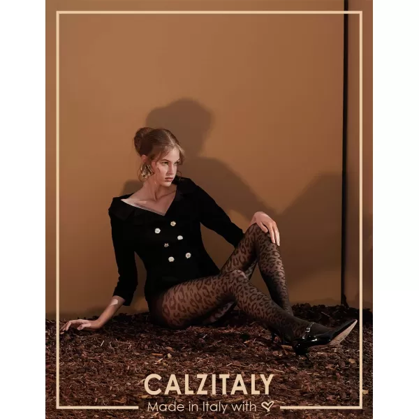 CALZITALY Opaque Tights with Leopard Animal Pattern  Black  SM LXL  50 DEN  Made in ItalyBlack