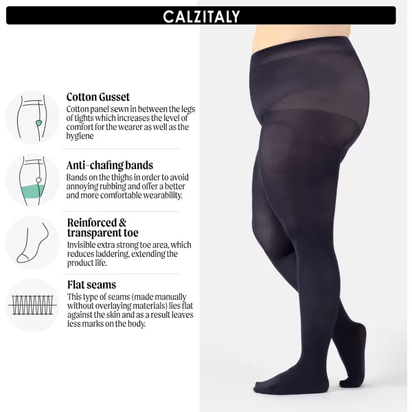 CALZITALY Plus Sizes AntiChafing Opaque Tights  60 DEN  L  4XL  Black  Italian HosieryBlue