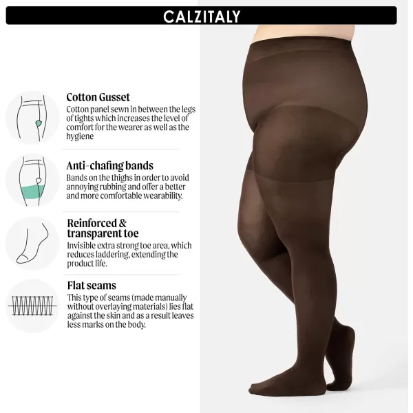 CALZITALY Plus Sizes AntiChafing Opaque Tights  60 DEN  L  4XL  Black  Italian HosieryBrown