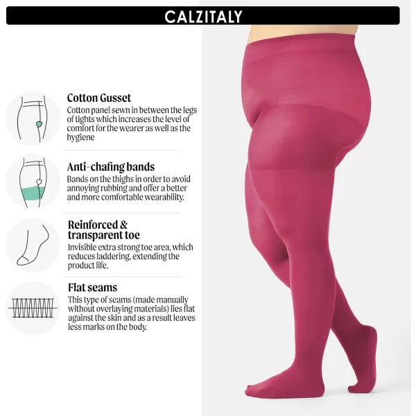 CALZITALY Plus Sizes AntiChafing Opaque Tights  60 DEN  L  4XL  Black  Italian HosieryCerice Pink