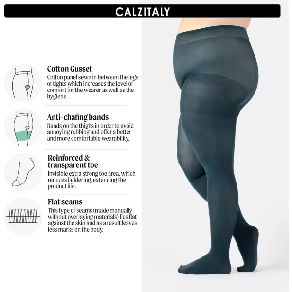 CALZITALY Plus Sizes AntiChafing Opaque Tights  60 DEN  L  4XL  Black  Italian HosieryGreen