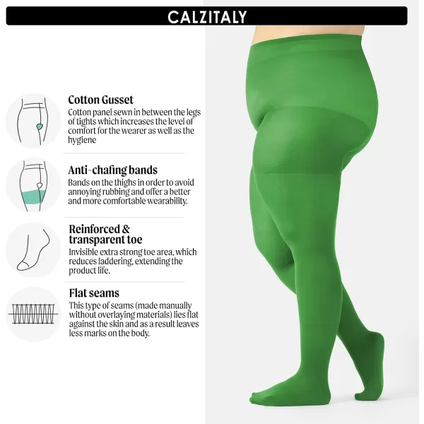 CALZITALY Plus Sizes AntiChafing Opaque Tights  60 DEN  L  4XL  Black  Italian HosieryGreen Apple