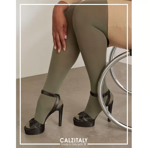 CALZITALY Plus Sizes AntiChafing Opaque Tights  60 DEN  L  4XL  Black  Italian HosieryOlive Green