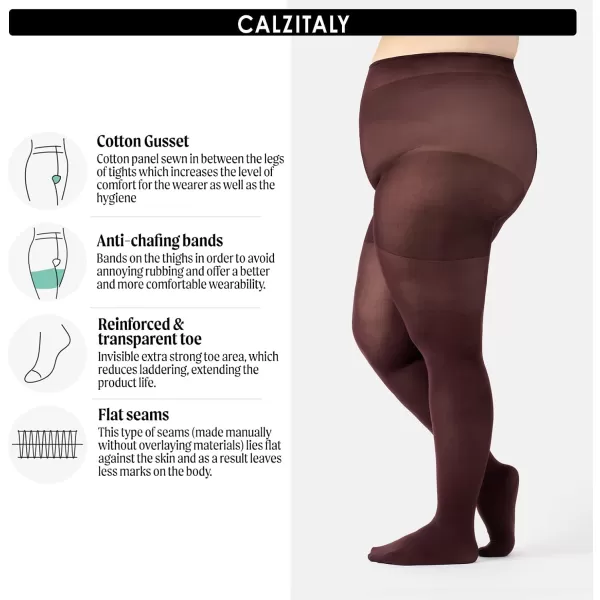 CALZITALY Plus Sizes AntiChafing Opaque Tights  60 DEN  L  4XL  Black  Italian HosieryWine