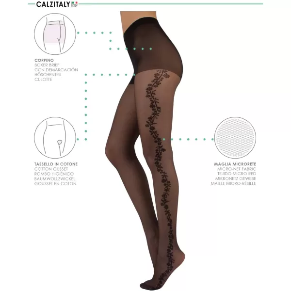 CALZITALY Sheer Woman Tights with Floral Pattern  Pantyhose with Flower Design  25 Den  Black  SM  LXL  Made in ItalyCALZITALY Sheer Woman Tights with Floral Pattern  Pantyhose with Flower Design  25 Den  Black  SM  LXL  Made in Italy