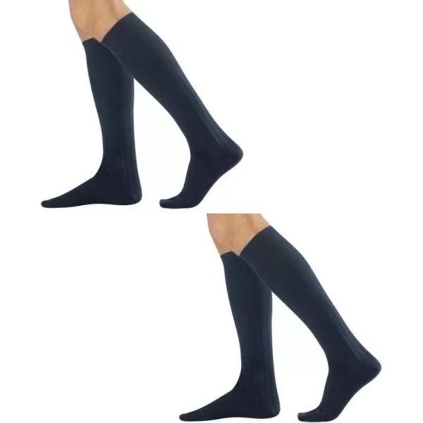 CALZITALY Two Pairs Men Ribbed Warm Cotton KneeHigh Socks  7595 1012  Made in ItalyBlue