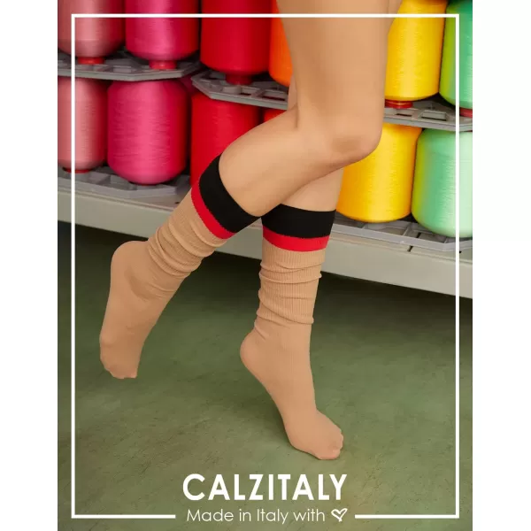 CALZITALY 4 Pairs of Socks with Ribbed Pattern and Stripes  Beige Pink Blue Grey  Made in ItalyCALZITALY 4 Pairs of Socks with Ribbed Pattern and Stripes  Beige Pink Blue Grey  Made in Italy