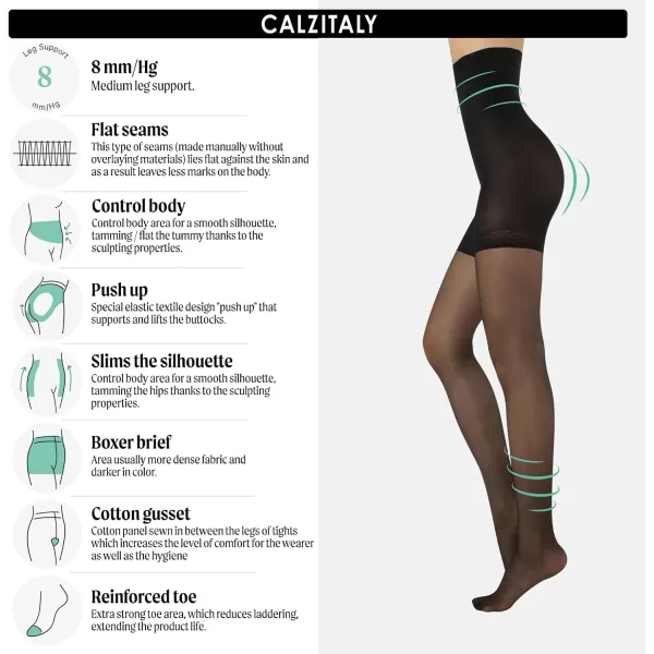 CALZITALY High Waist tights Control Top Shaping Nylons Shaping Pantyhose 20 Denier Sheer Shaping Tights for All Day UseBlack