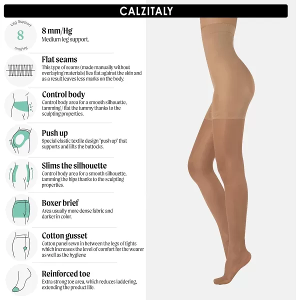 CALZITALY High Waist tights Control Top Shaping Nylons Shaping Pantyhose 20 Denier Sheer Shaping Tights for All Day UseSoleil