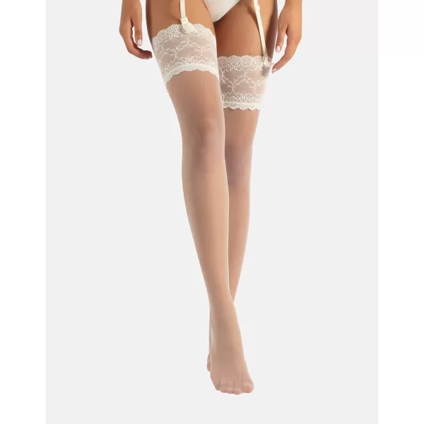 BRIDAL SUSPENDER STOCKING WITH FLORAL LACE  WEDDING THIGH HIGH  WHITE IVORY SKIN 15 DEN  ITALIAN HOSIERY BRIDAL SUSPENDER STOCKING WITH FLORAL LACE  WEDDING THIGH HIGH  WHITE IVORY SKIN 15 DEN  ITALIAN HOSIERY 