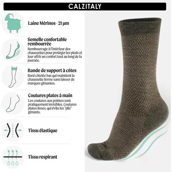 CALZITALY 3 Pairs of Merino Wool Crew Socks with Zig Zag  Bordeaux Green Blue  Men 3512 Women 511  Made in ItalyMulticolor