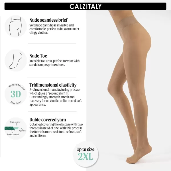 CALZITALY Seamless Sheer Tights with Comfortable Waistband 15 Dernier PantyhoseBeige