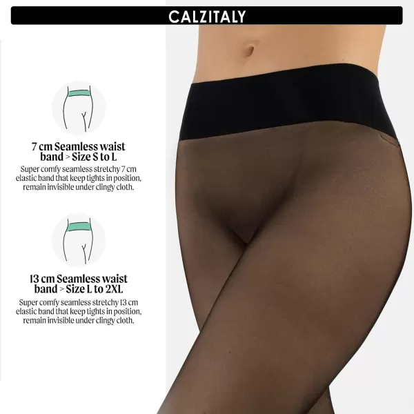 CALZITALY Seamless Sheer Tights with Comfortable Waistband 15 Dernier PantyhoseBlack