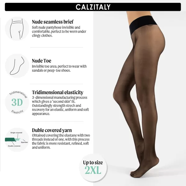 CALZITALY Seamless Sheer Tights with Comfortable Waistband 15 Dernier PantyhoseBlack