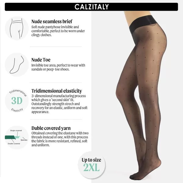 CALZITALY Seamless Sheer Tights with Comfortable Waistband 15 Dernier PantyhoseBlack Pois