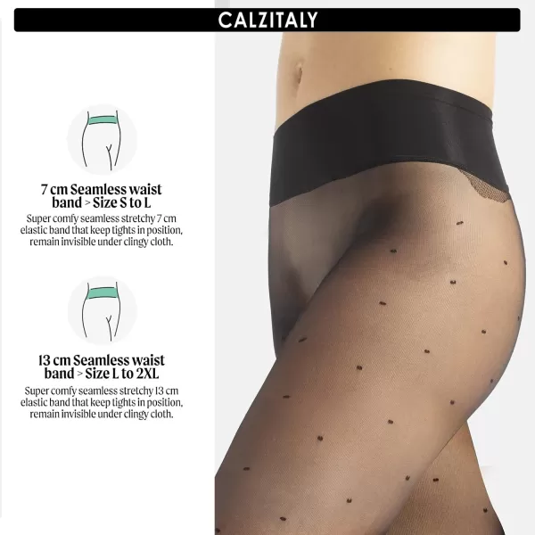 CALZITALY Seamless Sheer Tights with Comfortable Waistband 15 Dernier PantyhoseBlack Pois