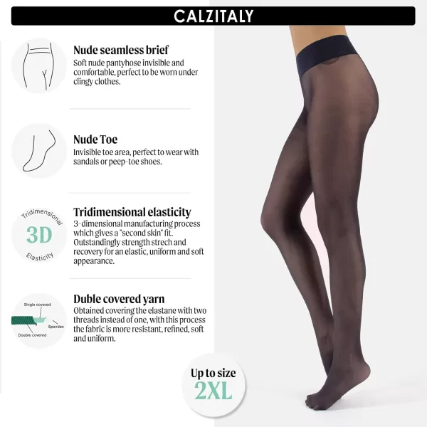 CALZITALY Seamless Sheer Tights with Comfortable Waistband 15 Dernier PantyhoseBlue