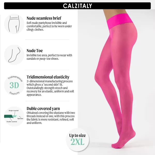 CALZITALY Seamless Sheer Tights with Comfortable Waistband 15 Dernier PantyhoseFuxia