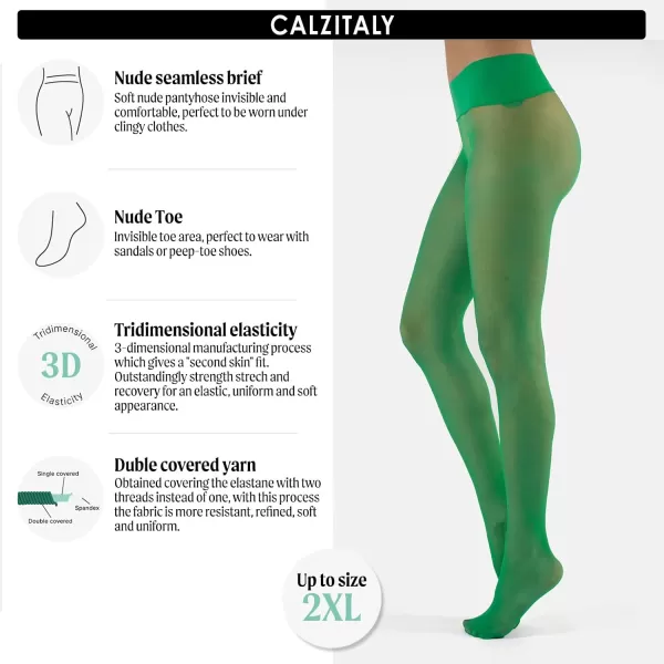 CALZITALY Seamless Sheer Tights with Comfortable Waistband 15 Dernier PantyhoseGreen Apple