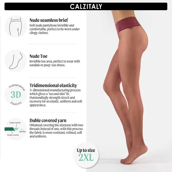 CALZITALY Seamless Sheer Tights with Comfortable Waistband 15 Dernier PantyhosePortwine