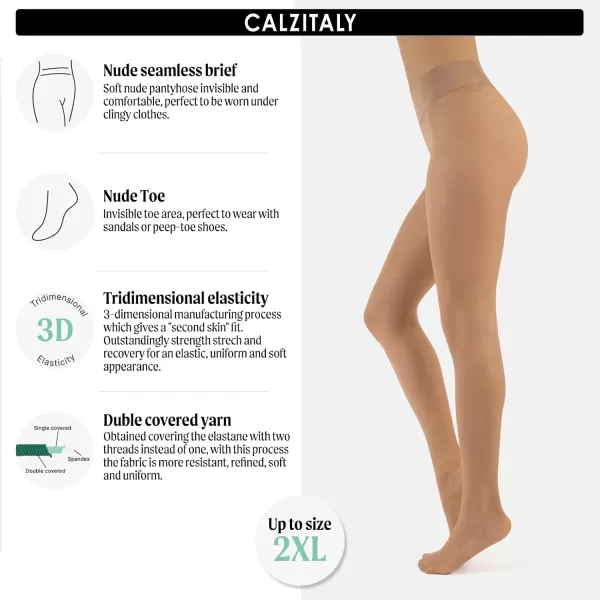 CALZITALY Seamless Sheer Tights with Comfortable Waistband 15 Dernier PantyhosePowder