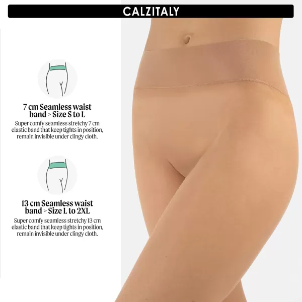 CALZITALY Seamless Sheer Tights with Comfortable Waistband 15 Dernier PantyhosePowder