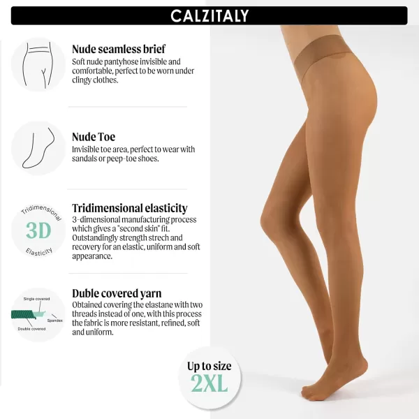 CALZITALY Seamless Sheer Tights with Comfortable Waistband 15 Dernier PantyhoseTan