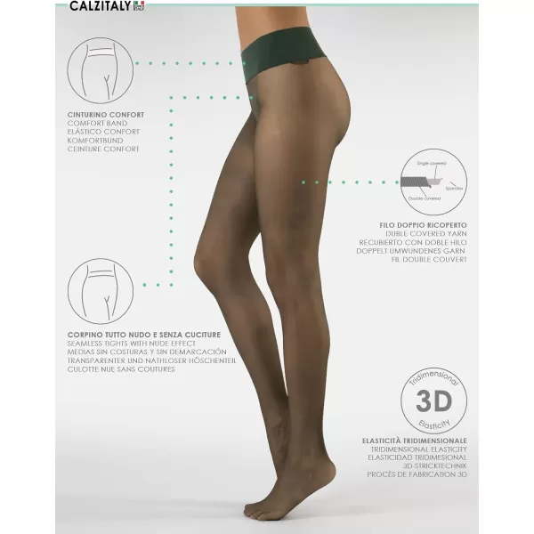 CALZITALY Seamless Sheer Tights with Comfortable Waistband 15 Dernier PantyhoseVerde Bosco