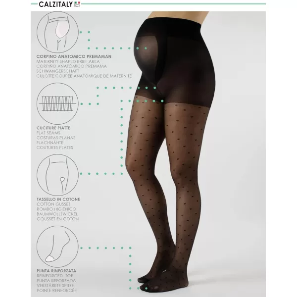 CALZITALY Sheer Maternity Pantyhose with Polka Dots Patterned Pregnancy Tight  S M L XL  Black  20 DEN  Made in ItalyBlack