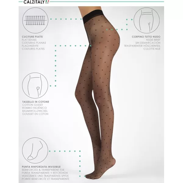 DOT PANTYHOSE  SHEER SPOTTY TIGHTS  20 DEN  BLACK  ITALIAN HOSIERY 