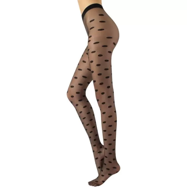 CALZITALY Sheer Pantyhose with Big Polka Dots  Patterned Spotty Tights  20 Den  Black  SM  LXL  Made In Italy