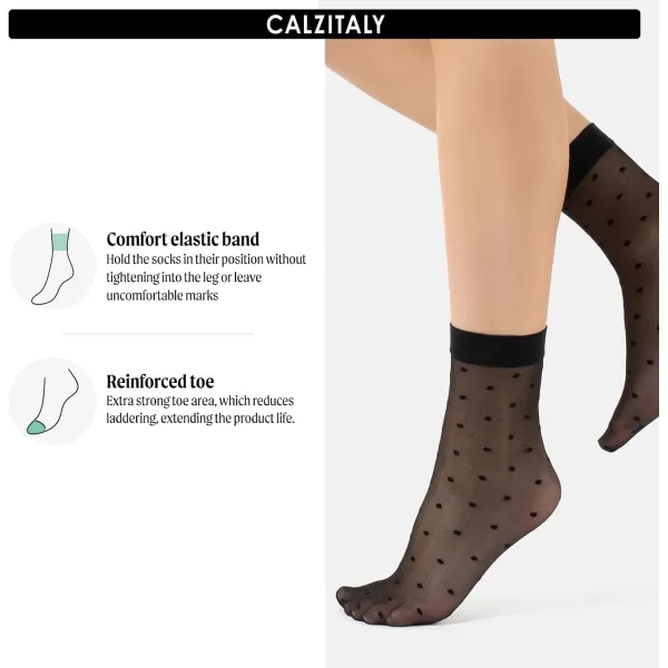 imageCALZITALY 20 Den 3 Pairs Woman Pop Socks Sheer Ankle Socks Silk Black Italian Hosiery