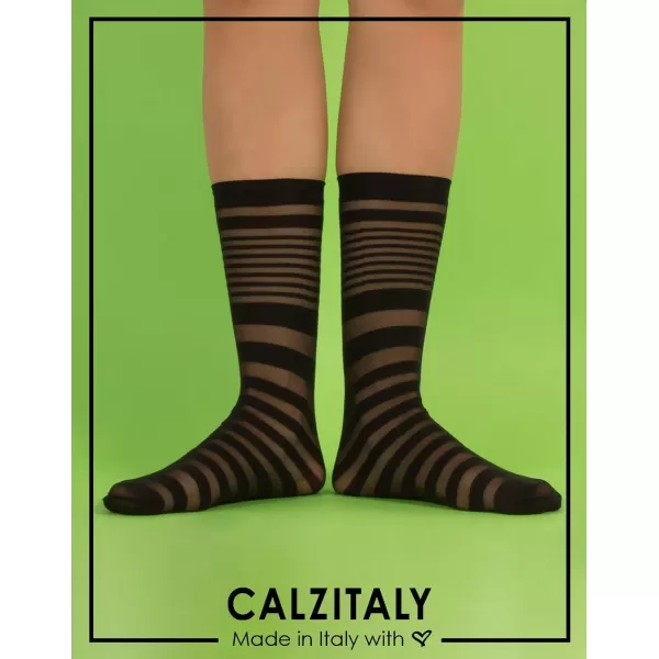 imageCALZITALY 20 Den 3 Pairs Woman Pop Socks Sheer Ankle Socks Silk Black Italian Hosiery