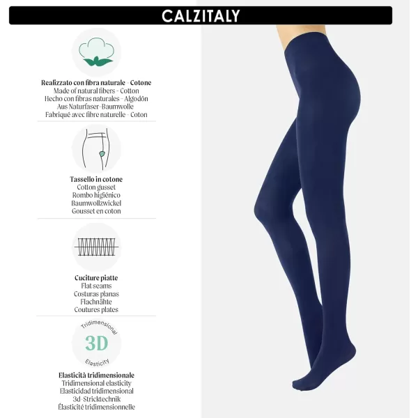 imageCALZITALY Cotton Tights  Soft ampamp Warm Winter Pantyhose  100 Den  S M L Xl  Made In Italy Navy