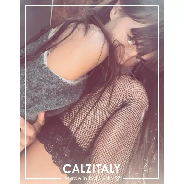 imageCALZITALY Fishnet Thigh High with Back Seam and Lace Top  Black  SM LXL  Black Skin  Made in Italy