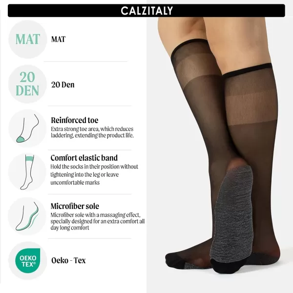 imagePACK 3 PAIRS 20 DEN SHEER KNEE HIGH SOCKS WITH COMFORT SOLE  LYCRA KNEE HIGH POP SOCKS  NATURAL BLACK  ITALIAN HOSIERY Black