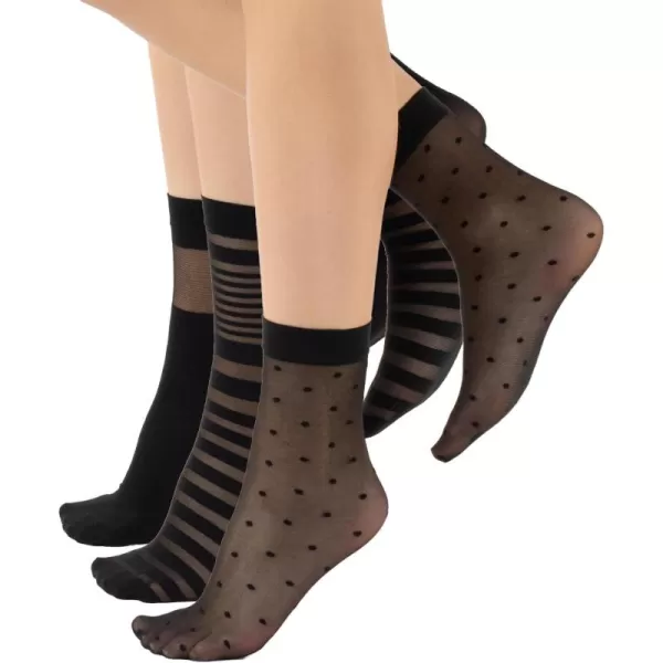 imageCALZITALY 20 Den 3 Pairs Woman Pop Socks Sheer Ankle Socks Silk Black Italian Hosiery