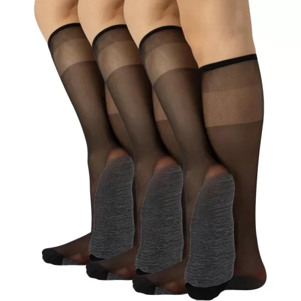 imagePACK 3 PAIRS 20 DEN SHEER KNEE HIGH SOCKS WITH COMFORT SOLE  LYCRA KNEE HIGH POP SOCKS  NATURAL BLACK  ITALIAN HOSIERY Black