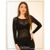 imageCALZITALY Long Sleeve Lace Bodysuit with Animal Pattern Leopard  Black  XS SM  Made in Italy XS Black