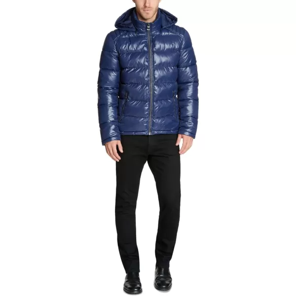 GUESS Mens Midweight Puffer Jacket With Removable HoodDark Royal Dry Blue