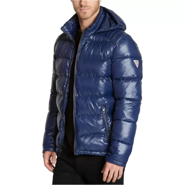 GUESS Mens Midweight Puffer Jacket With Removable HoodDark Royal Dry Blue