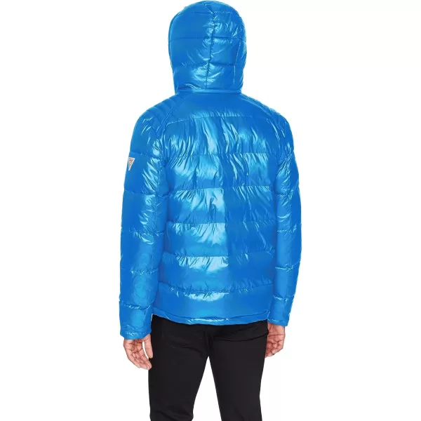 GUESS Mens Midweight Puffer Jacket With Removable HoodDeep Aqua Blue