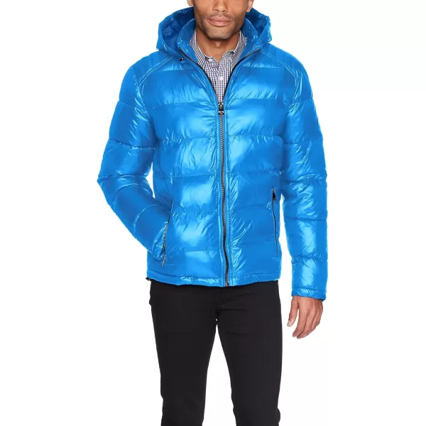 GUESS Mens Midweight Puffer Jacket With Removable HoodDeep Aqua Blue