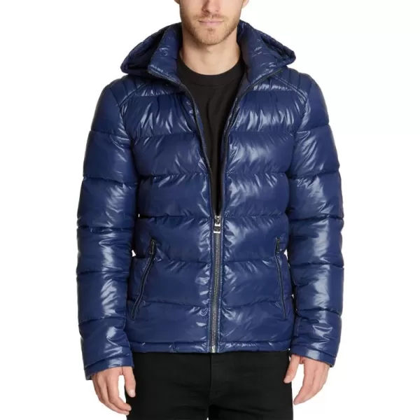 GUESS Mens Midweight Puffer Jacket With Removable HoodDark Royal Dry Blue