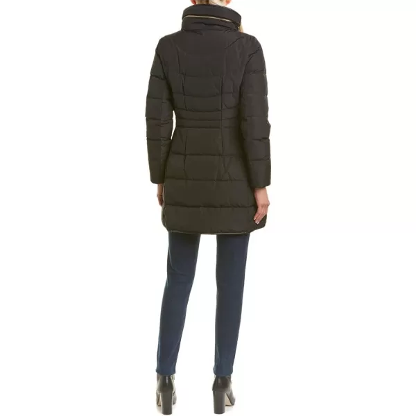 Cole Haan Womens Taffeta Down Coat with Faux Fur CollarBlack